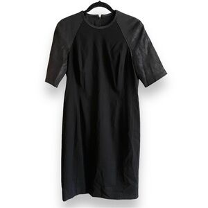 RALPH LAUREN Black Label Black Sheath Dress Faux Leather Sleeves Women's 10